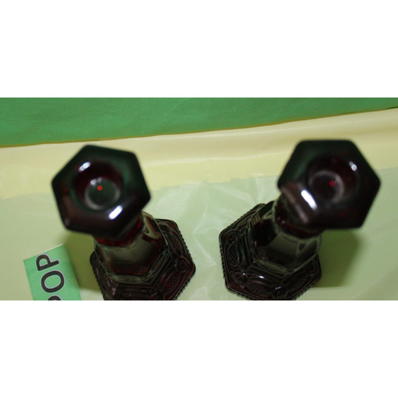 Ruby Red Glass Avon Cape Cod 1876 Pair Of Charisma Cologne Candlesticks Empty - Picture 2 of 16